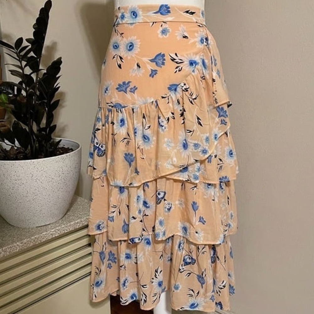 Ann Taylor floral tiered midi skirt 10